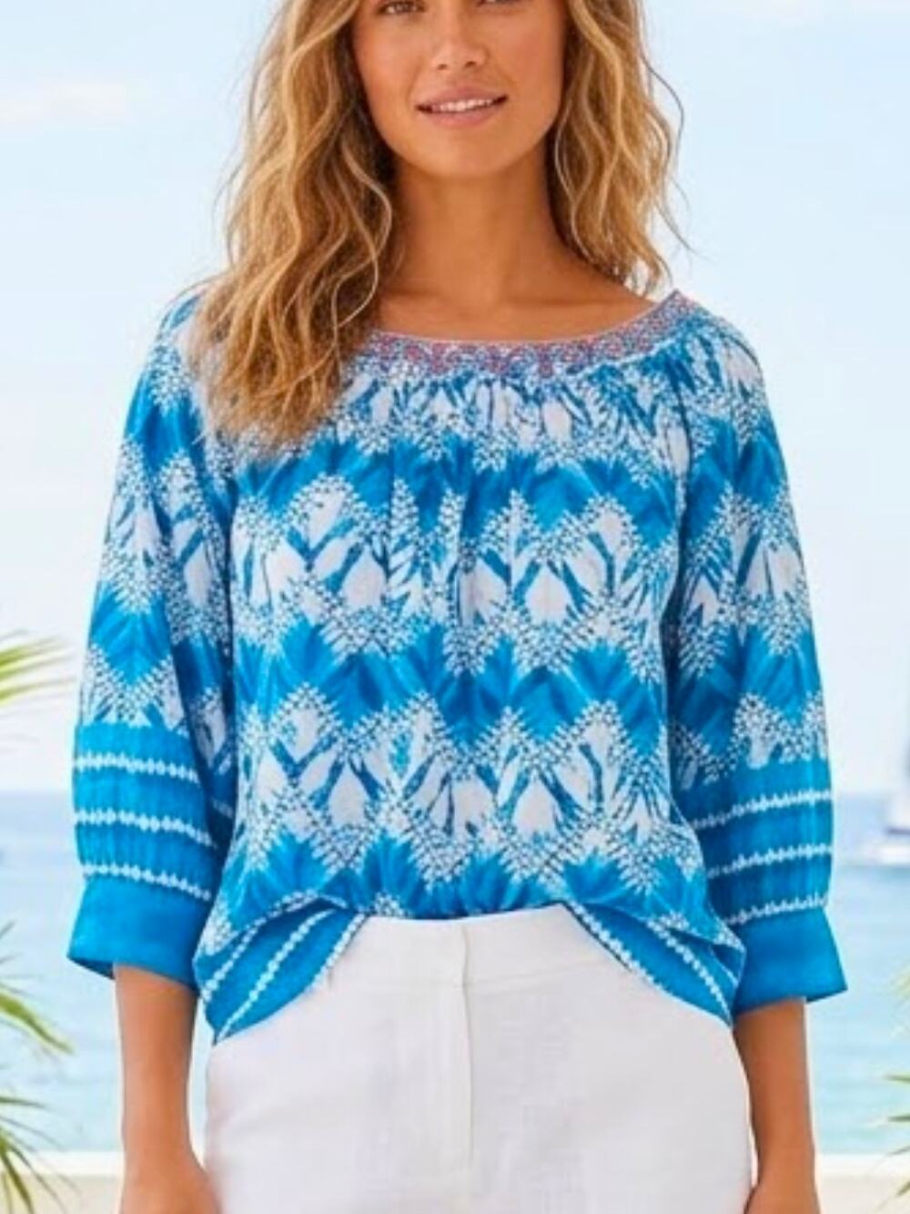 BELLA TU Blue Shibori Tie Dye Beaded Top NWT Size XS